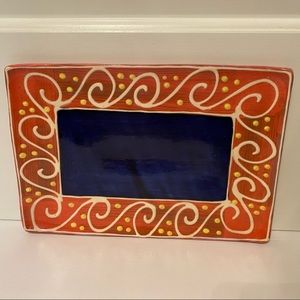 EARTHWORKS BARBADOS SERVING TRAY TERRACOTTA POTTERY ORANGE BLUE RECTANGLE HOME